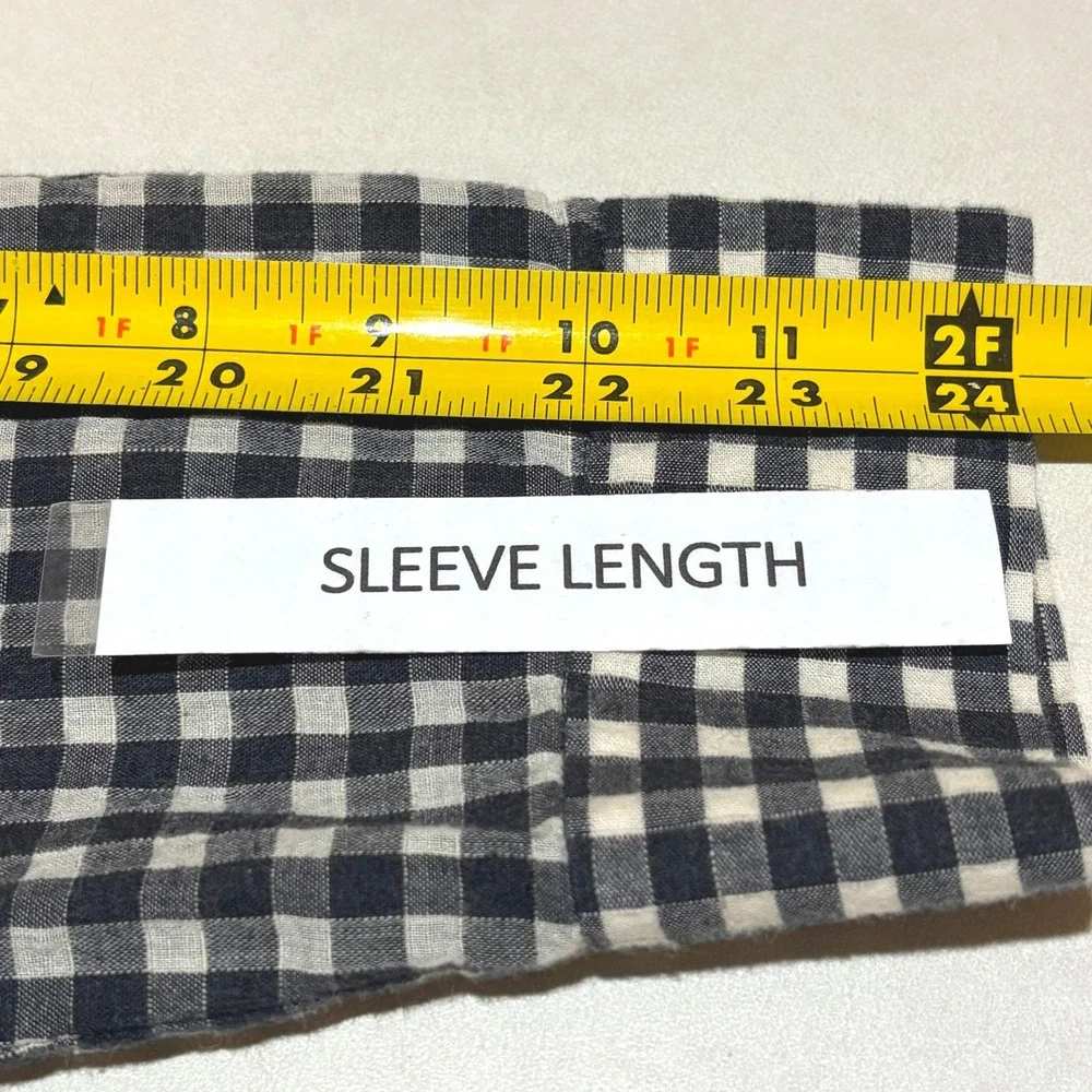 Lafayette 148 NY Gingham Cotton Linen Long Sleeve Button Up Shirt XL Black White - Picture 7 of 9
